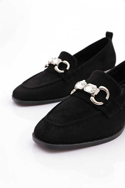 DGN Kadın Loafer Ayakkabı Siyah Süet 342243539