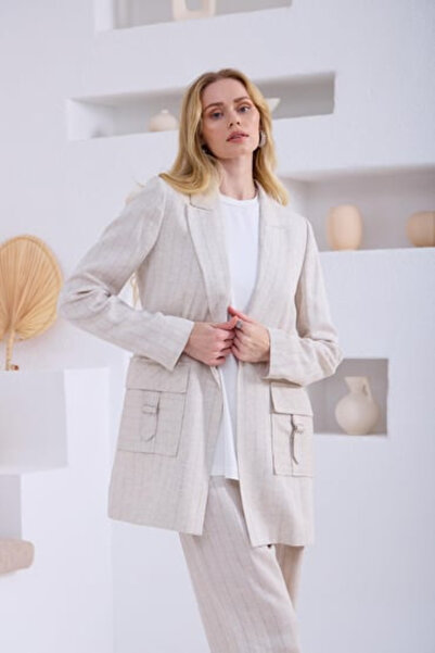 Moodbasic Marwa by Moodbasic Linen Stripes Blazer Jacket Suit