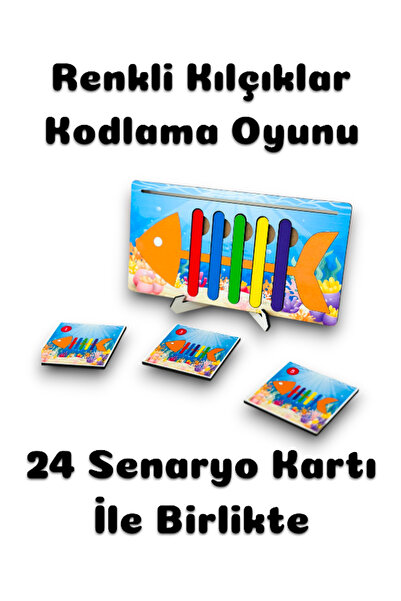 Bellacasa Renkli Balık Kılçıklar Zeka Oyunu, Robotik Kodlama Bul Tak Oyunu, E...