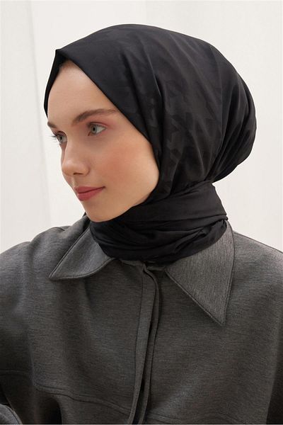 carell Black Silk Cotton Shawl - Houndstooth Pattern