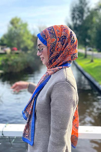 carell Şeyma Albayrak's Choice Sunset Blaze Orange Comfy Silk Shawl