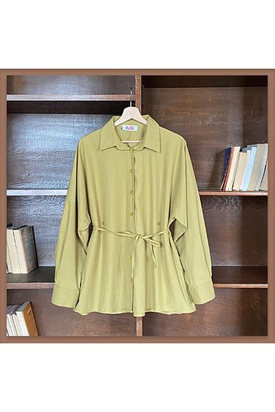 Faya Boutique Oil Green Button Detailed Poplin Tunic