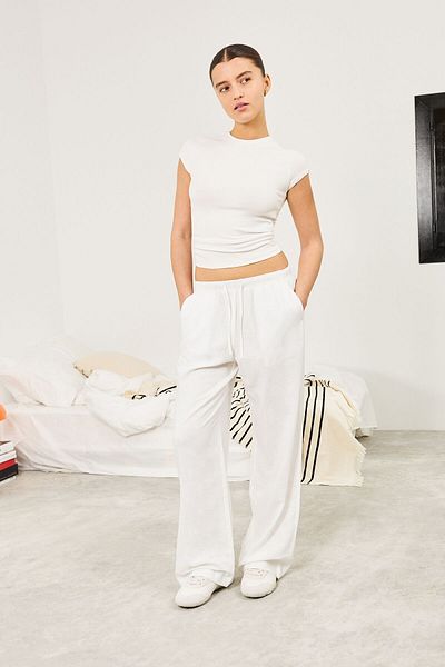 Bershka Linen blend trousers with an elasticated waistband