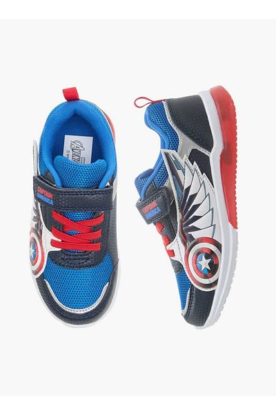 Marvel Captain America Print Light-Up Sneakers with Hook and Loop Closure