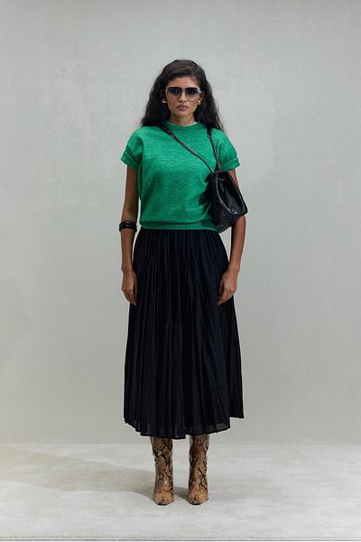 Suud Collection Pleated Black Donette Skirt