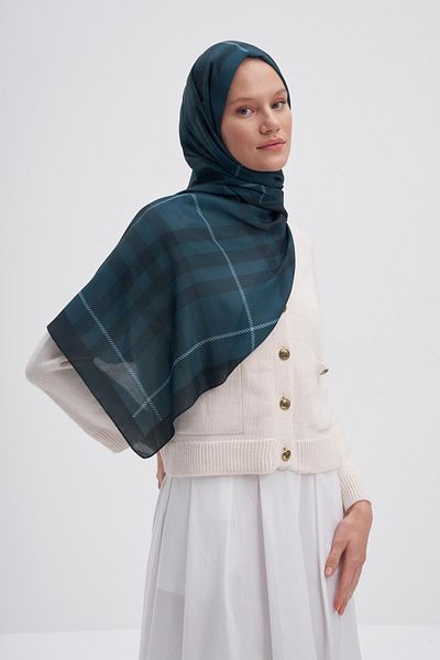 carell Petrol Blue Echo Cotton Shawl - Cuadros Design