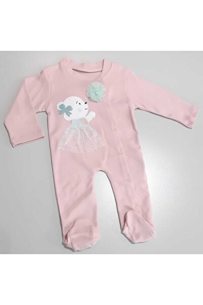 Sönmez Baby TÜL ETEKLİ AYI NAKIŞLI MEVSİMLİK PENYE KIZ BEBE TULUM