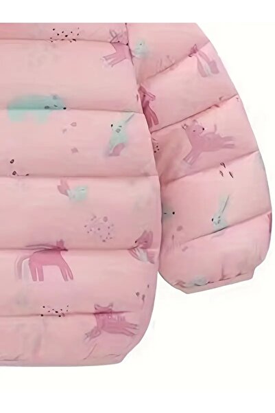 Modakido Desenli, Kulaklı, Pembe, Sıcak Tutan Sevimli, Kış/Sonbahar Şişme Mont. Kız Bebek/Kız Çocuk