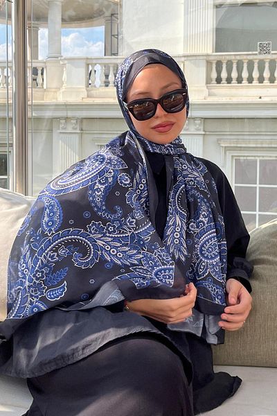carell Azra Ertuğrul's Choice - Nilla Cotton Mosaic Shawl, Navy