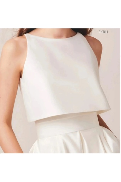 HSNLİFE Овальна атласна вечірня сукня-бюстьє з екрю