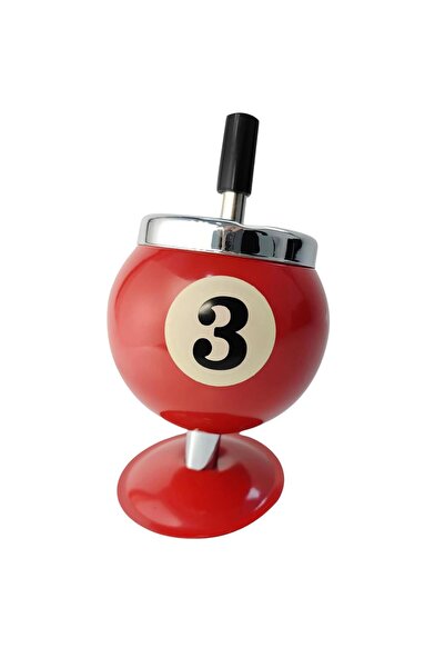 PERLOTUS Çelik Kırmızı Bilardo Top Dizayn Yuvarlak Basmalı Küllük  Pratik Kül...