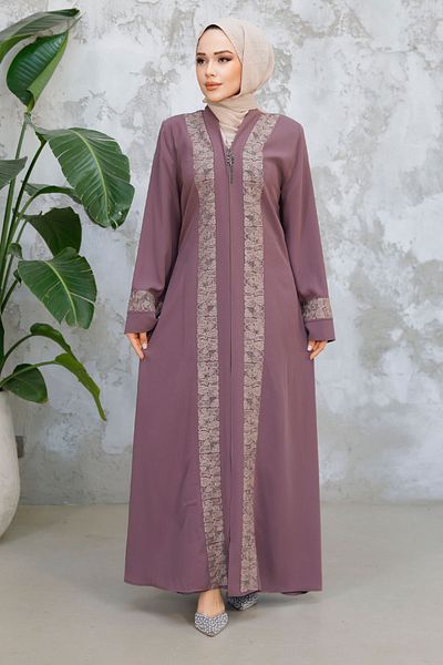Neva Style Pattern Detailed Rose Dried Hijab Ferace 29112Gk