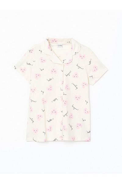 LC Waikiki Lcw Kids Ecru Shirt Collar Girls' Sleepwear Top