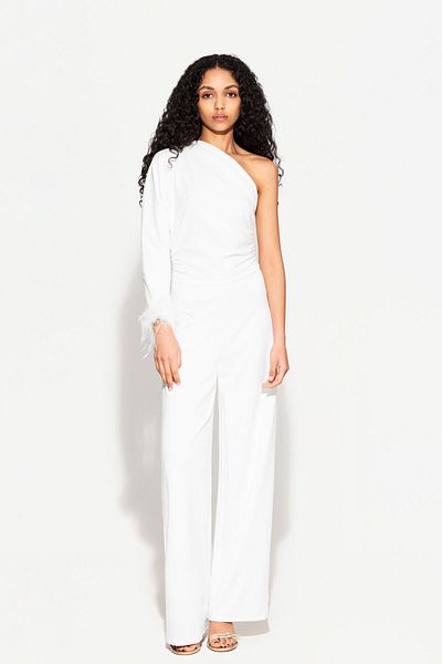 Bershka Asymmetric jumpsuit with feathers