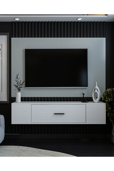 DEMONTE DECOR Kodaksdd Duvara Montaj Tv Sehpası Beyaz-beyaz