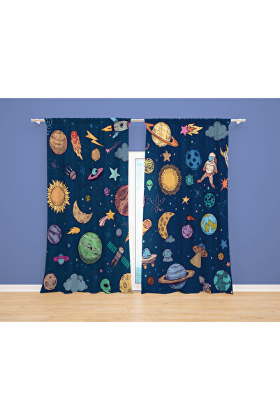 Home Cortina de fundal cu 2 aripi imprimată digital 3D pentru copii cu tematică spațială Cortina de fundal pentru sufragerie