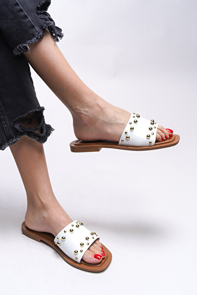 Riccon Γυναικείες παντόφλες Liblaema White από γνήσιο δέρμα - 00120766