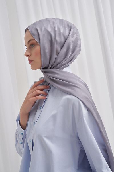 carell Italian Silk Ruby Jacquard Shawl - Silver Gray