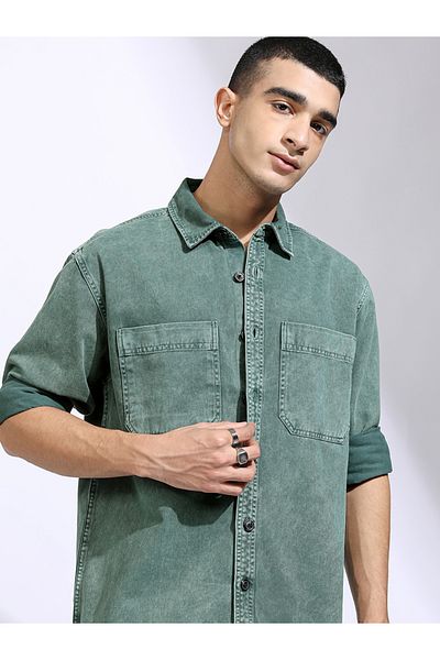 Highlander By Styli Acid Washed Oversized Shirt with Pockets