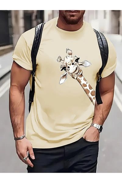 WOODROFFE Ανδρικό μπλουζάκι Giraffe GIRAFFE με στάμπα Oversize Crew Neck