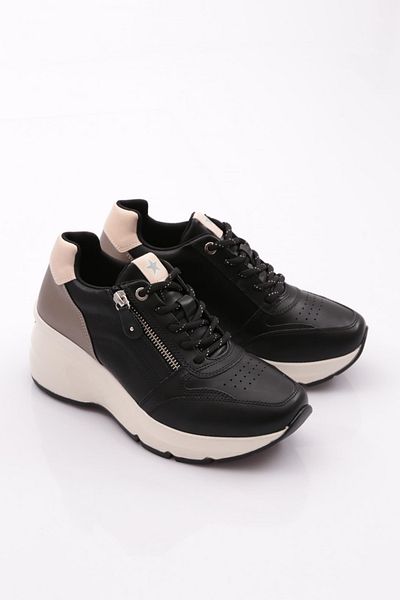 DGN 62159 Women's Black Sneakers - Thick Sole and Side Zipper