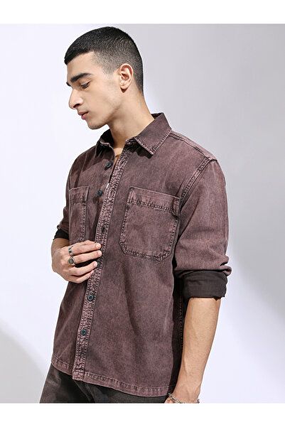 Highlander By Styli Acid Washed Oversized Shirt with Pockets
