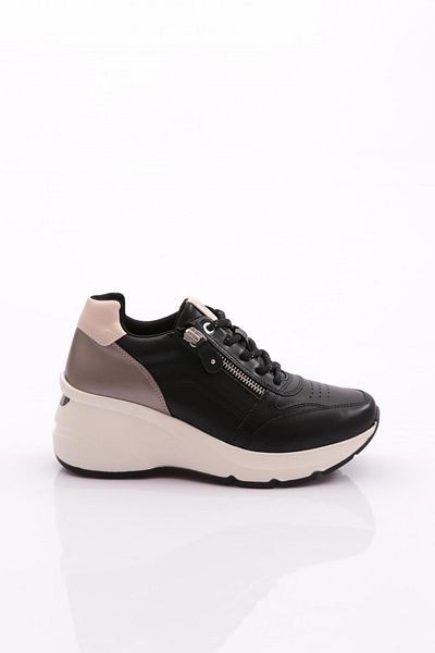 DGN 62159 Women's Black Sneakers - Thick Sole and Side Zipper
