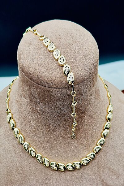 Adel Gold 14 Ayar Kadın Altın Damla Model Taşlı Set-26,67-Gr