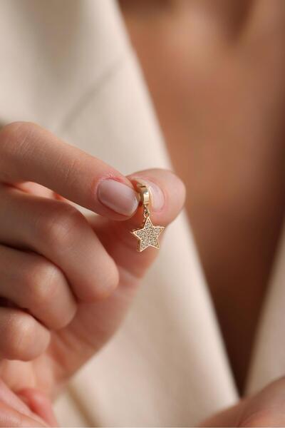 Tufanlar Kuyumculuk 14 Ayar Kolay Kilit Taşlı Yıldız Altın Charm