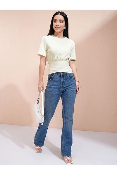 Tokyo Talkies By Styli Ribbed Round Neck Fitted Waist Top