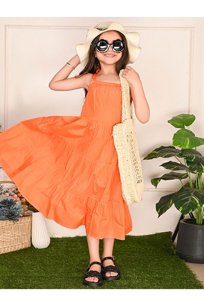 LilPicks By Styli Tie Sleeves Ruffle Detail Tiered Midi Dress