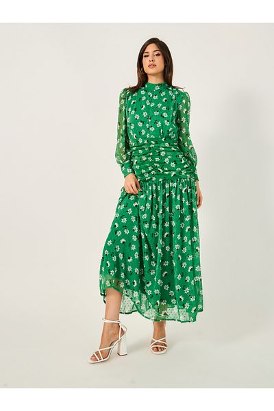 Styli All Over Print High Neck A-Line Maxi Dress
