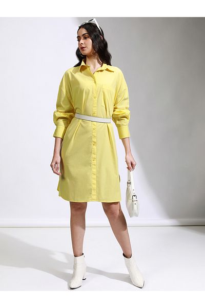 Tokyo Talkies By Styli Collared Shirt Knee Length Dress with Pocket Detail
