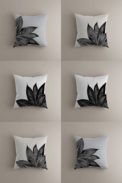 LadiesHome Set of 6 Black and White Modern Leaf Patterned Throw Pillow Cases, Double Sided, 43X43 cm