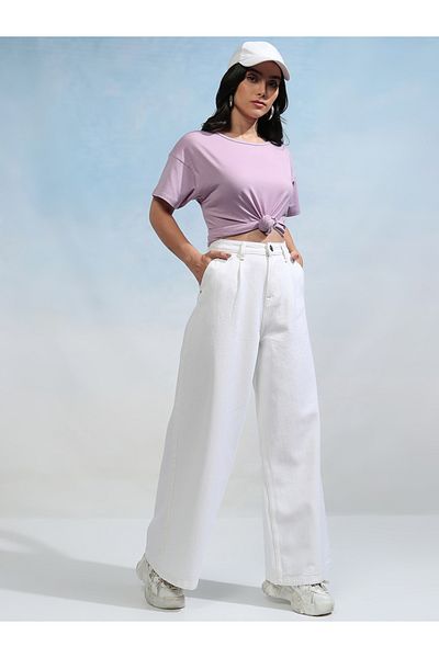Tokyo Talkies By Styli Solid Round Neck Curved Hem T-Shirt
