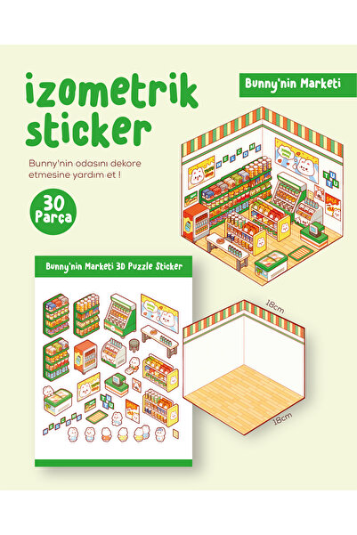 WALLHUMAN Sticker Puzzle 30 Parça İzometrik Sticker -Bunny'nin Marketi