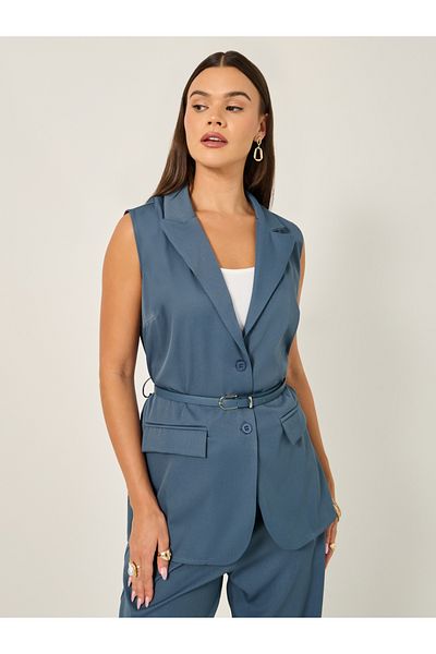 Styli Solid Regular Fit Longline Waistcoat with Belt