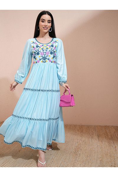 Vishudh By Styli Ethnic Motifs Embroidered Balloon Sleeve Maxi Dress
