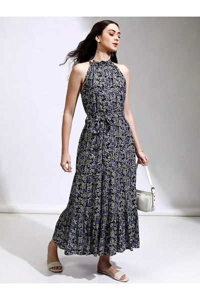 Tokyo Talkies By Styli All-Over Floral Print Halter Neck A-Line Maxi Dress