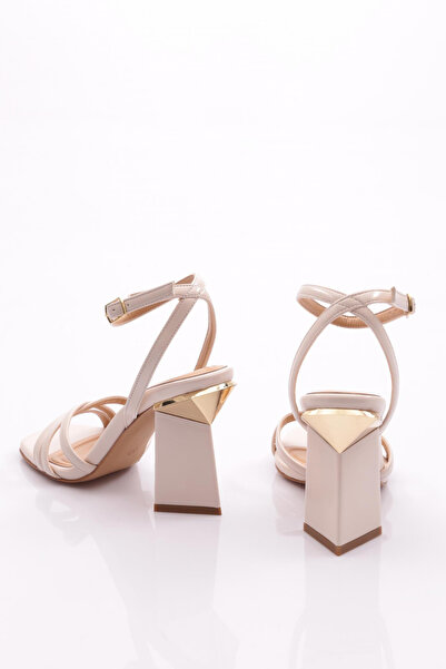 DGN 2440 Pantofi de seara de dama cu toc gros bej