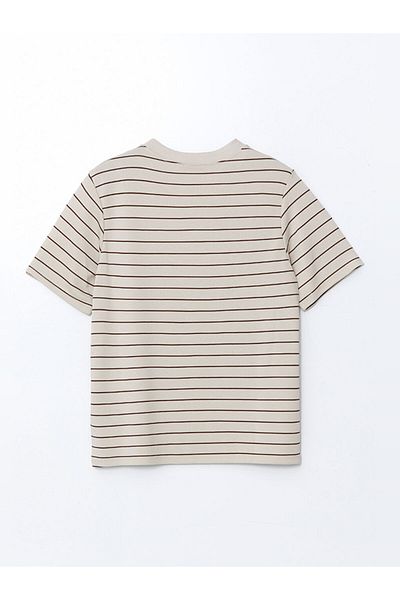 LC Waikiki Lcwaikiki Classic Ecru Crew Neck Striped Oversize Women's T-Shirt