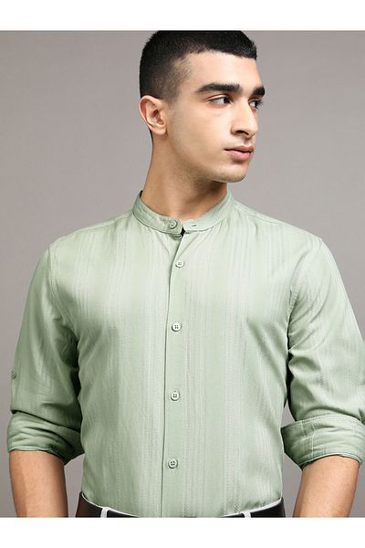 Highlander By Styli Regular Fit Mandarin Collar Striped Shirt