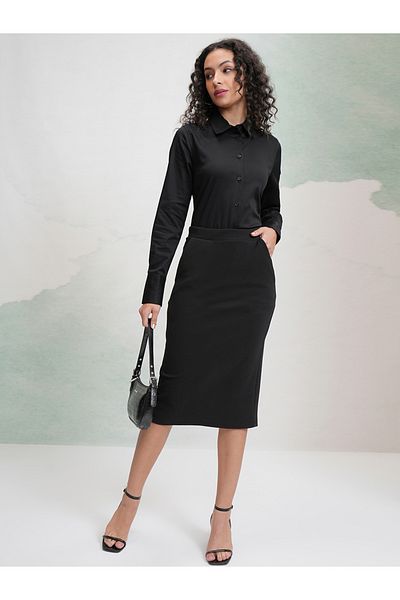 Tokyo Talkies By Styli Solid Cotton Long Sleeve Collared Shirt