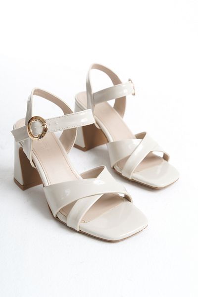 MARSEDO Women's Beige Casual Shoes - Blunt Toe, Open Back Band, Chunky Heel