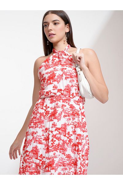 Tokyo Talkies By Styli All Over Print Halter Neck Blouson Mini Dress