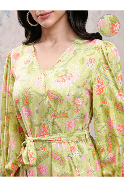 Vishudh By Styli Floral Printed Side Slit A-Line Midi Dress