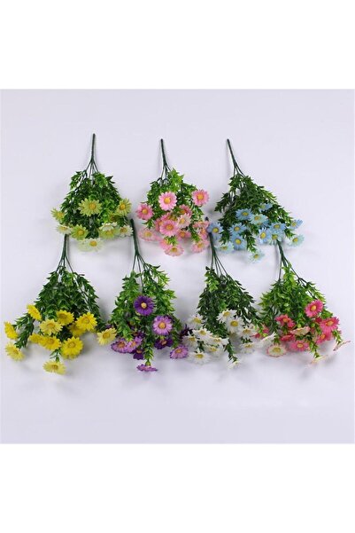 Nettenevime 6lı Set Yapay Çiçek Papatya 5 Dallı Plastik Dekoratif Yapay Bitki