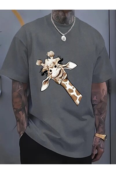 WOODROFFE Muška majica sa žirafom GIRAFFE Štampano Oversize kroj okrugla kragna