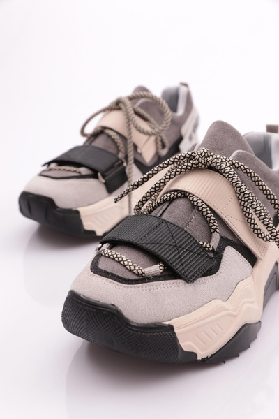 DGN 65140-22y Kadın Mega Kalın Taban Simli Cırtlı Sneakers Ayakkabı