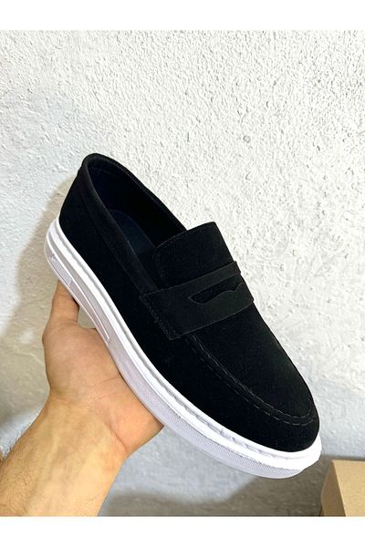 MerlitShoes Men's Black Suede Black Classic Stitched Sole Lightweight Orthopedic Casual